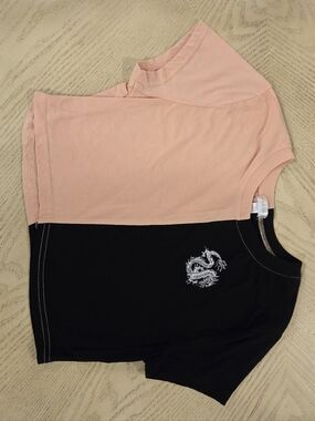 Peach & Black Crop Top with Dragon